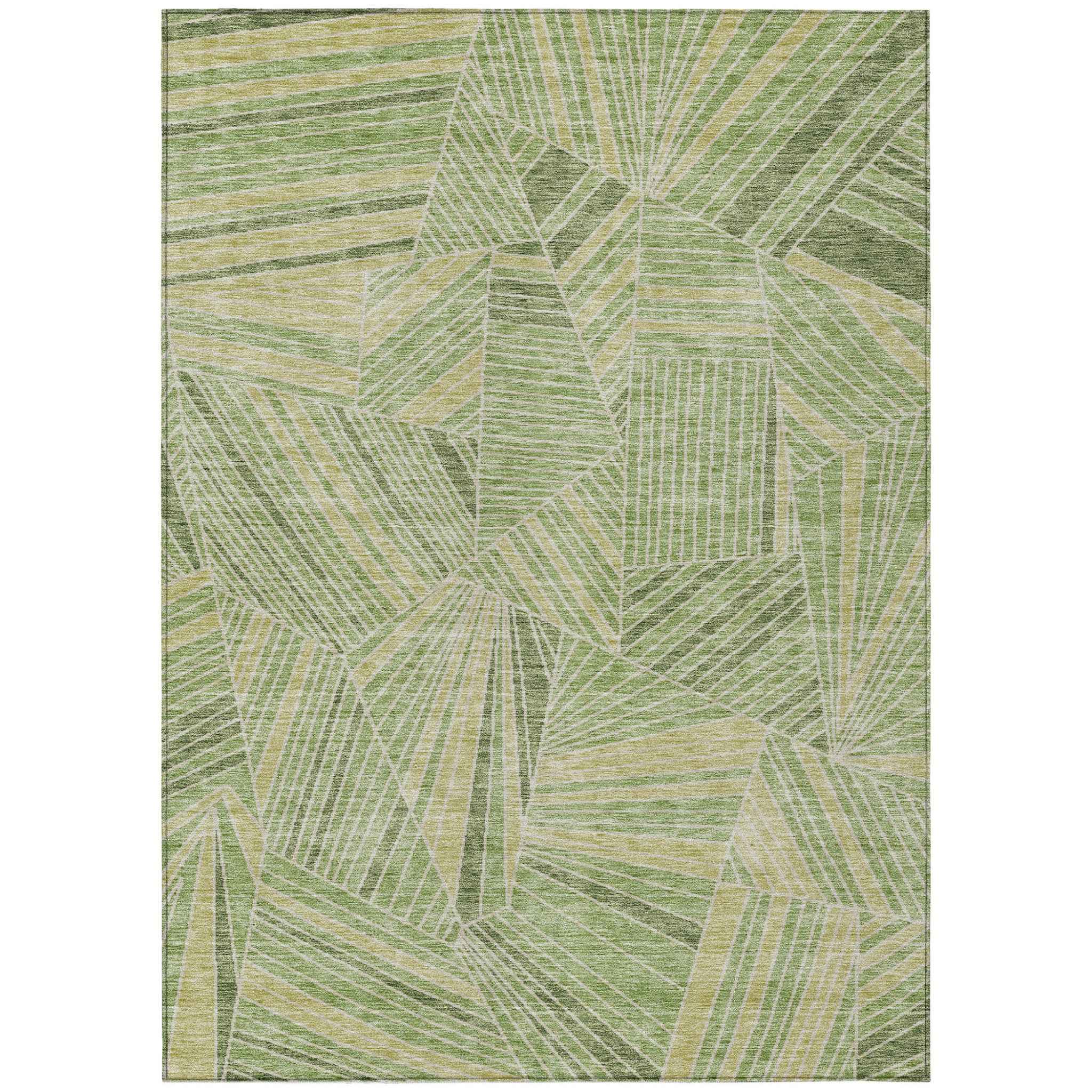 3' X 5' Green And Olive Green Geometric Washable Indoor Outdoor Area Rug