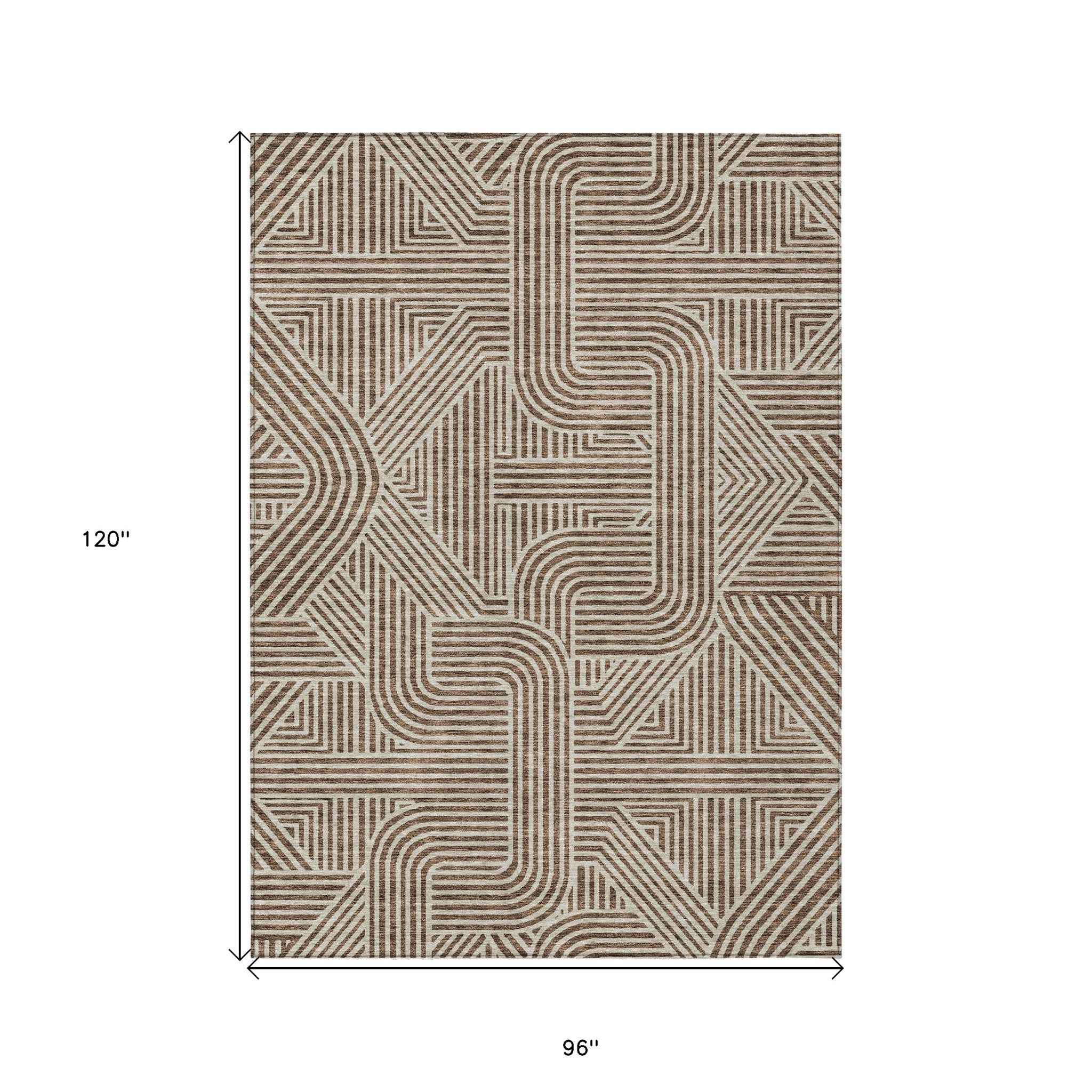 8' X 10' Brown And Beige Abstract Washable Indoor Outdoor Area Rug