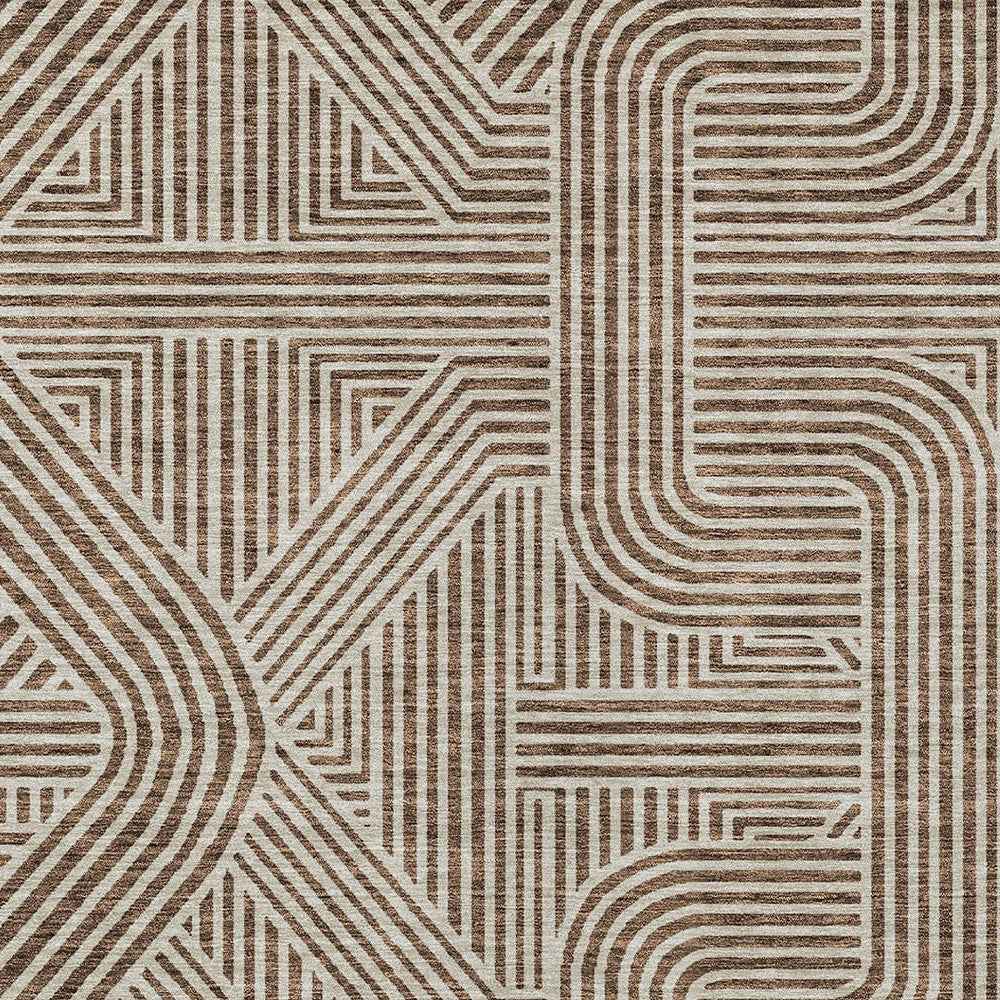 8' X 10' Brown And Beige Abstract Washable Indoor Outdoor Area Rug