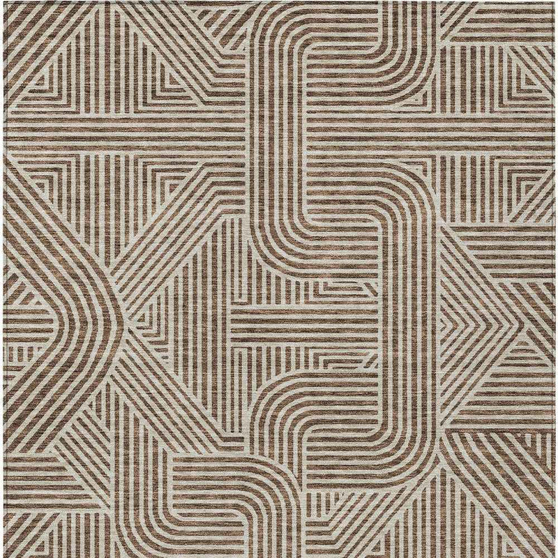 8' X 10' Brown And Beige Abstract Washable Indoor Outdoor Area Rug