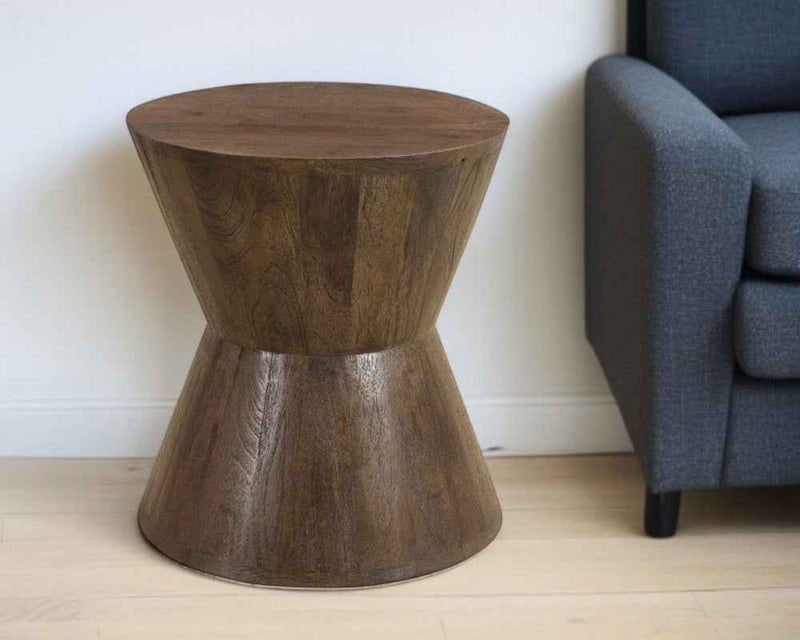 18" Dark Brown Solid Wood Round End Table