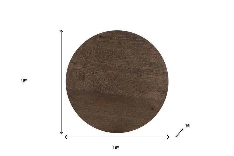 18" Dark Brown Solid Wood Round End Table