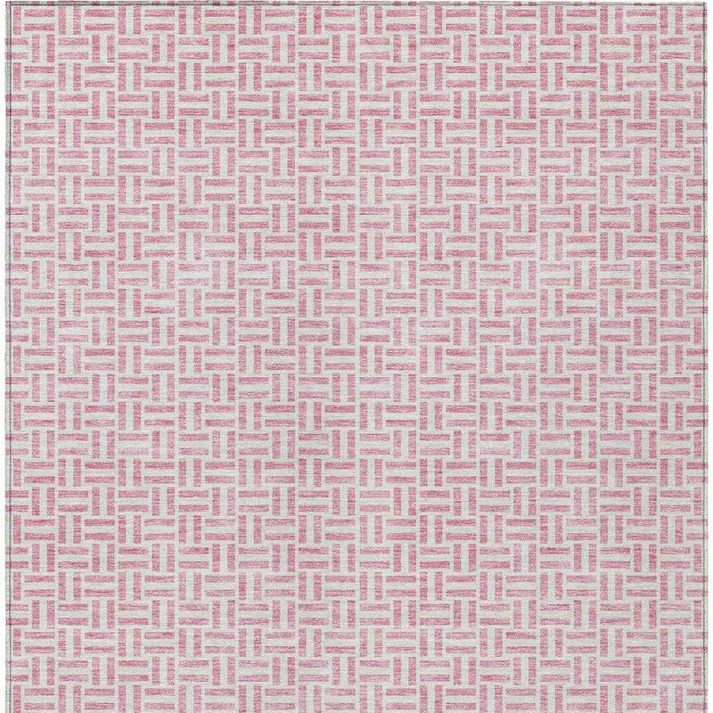 3' X 5' Pink And Silver Geometric Washable Indoor Outdoor Area Rug