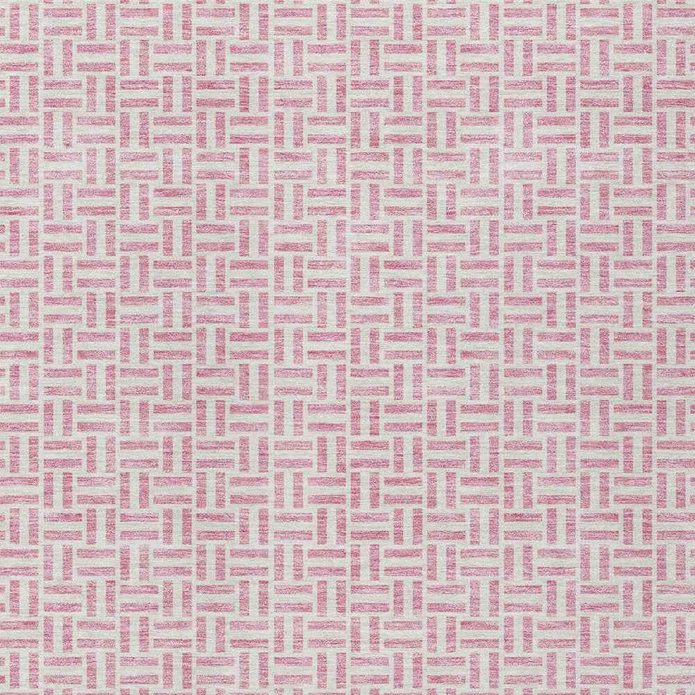 3' X 5' Pink And Silver Geometric Washable Indoor Outdoor Area Rug