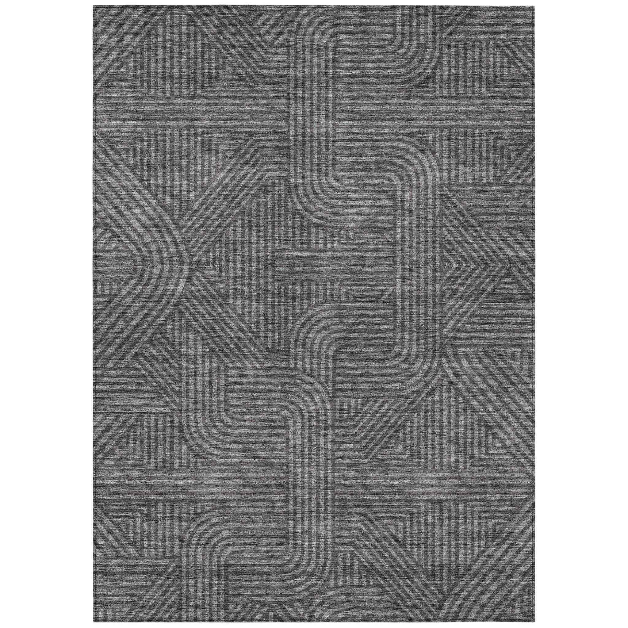 5' X 8' Charcoal And Gray Abstract Washable Indoor Outdoor Area Rug