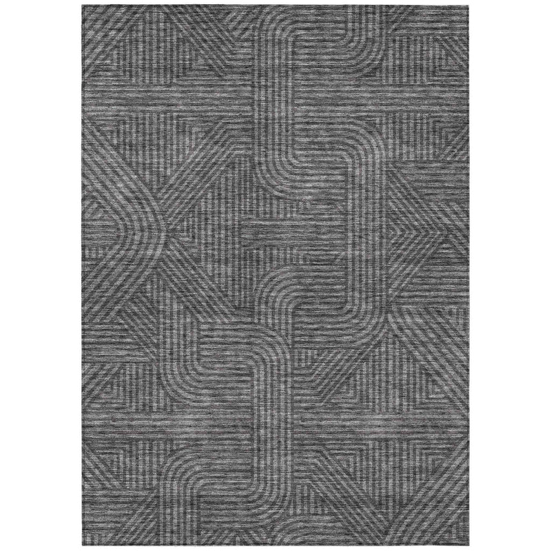 5' X 8' Charcoal And Gray Abstract Washable Indoor Outdoor Area Rug