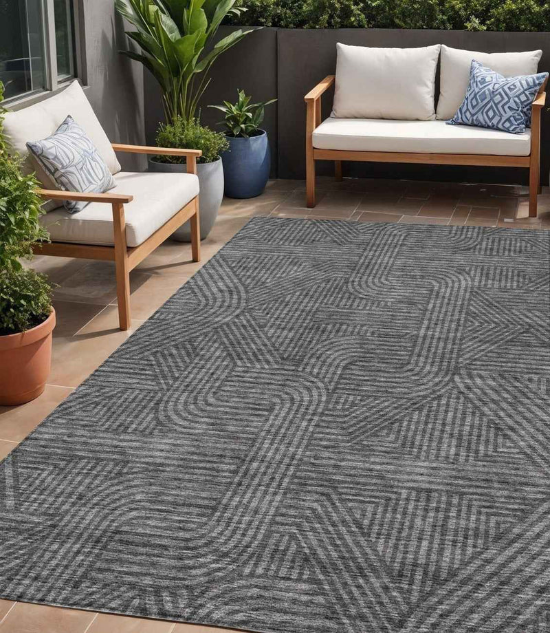5' X 8' Charcoal And Gray Abstract Washable Indoor Outdoor Area Rug