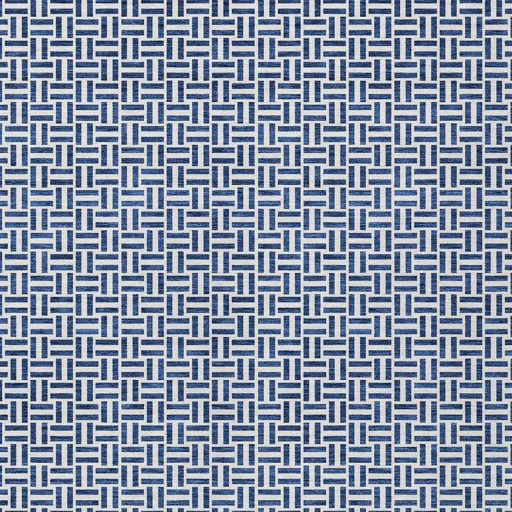 10' X 14' Navy Blue And Gray Geometric Washable Indoor Outdoor Area Rug