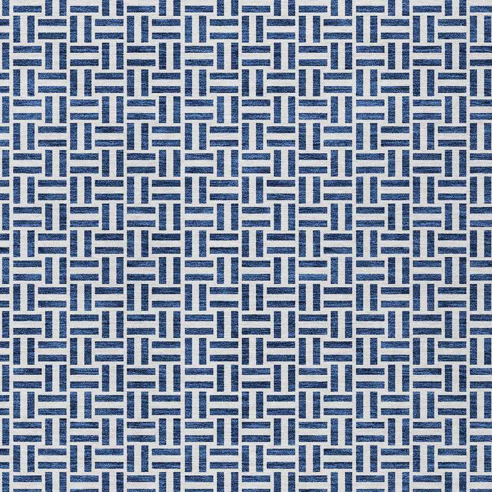 10' X 14' Navy Blue And Gray Geometric Washable Indoor Outdoor Area Rug