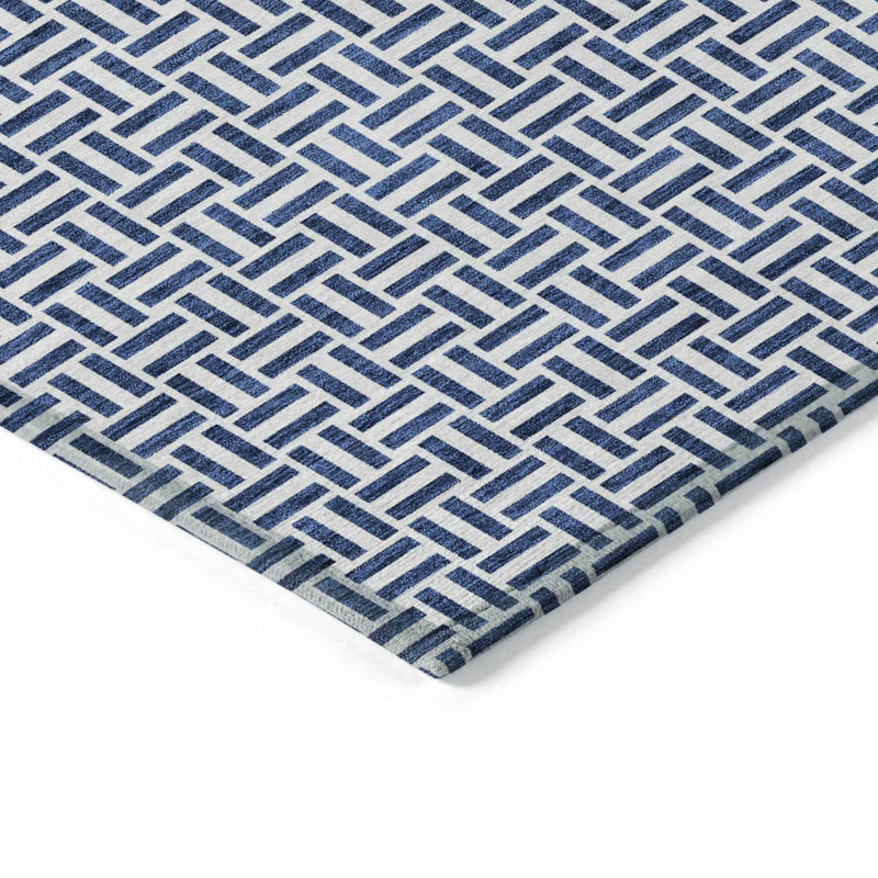 10' X 14' Navy Blue And Gray Geometric Washable Indoor Outdoor Area Rug