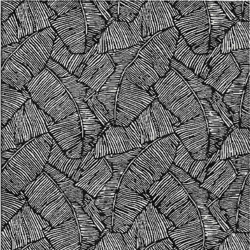 10' X 14' Black And Ivory Floral Washable Indoor Outdoor Area Rug