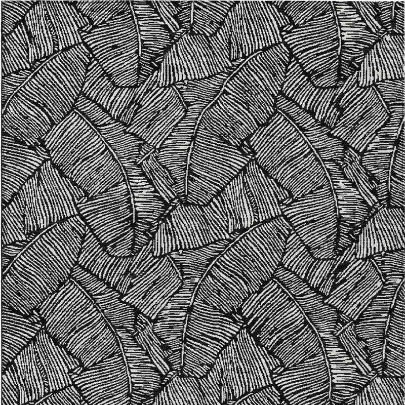 10' X 14' Black And Ivory Floral Washable Indoor Outdoor Area Rug