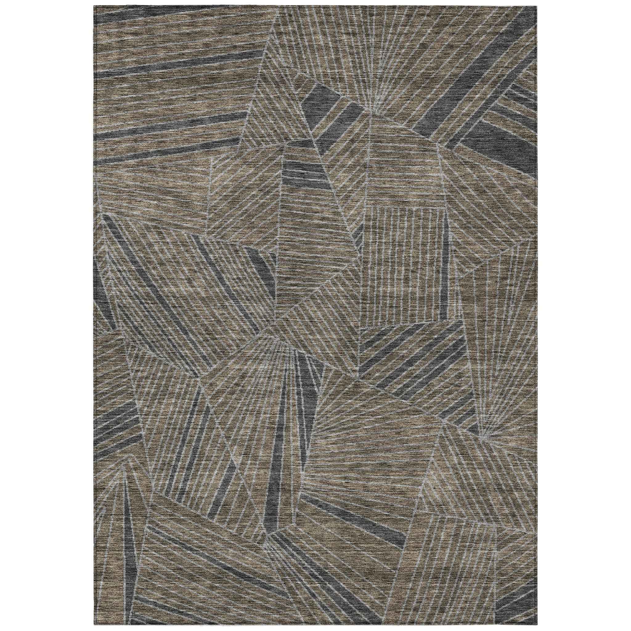 9' X 12' Brown Black And Gray Geometric Washable Indoor Outdoor Area Rug