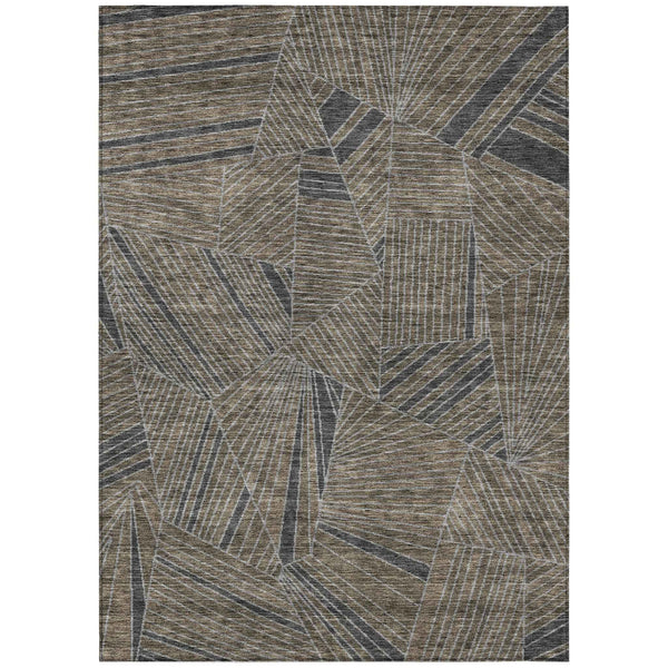 9' X 12' Brown Black And Gray Geometric Washable Indoor Outdoor Area Rug