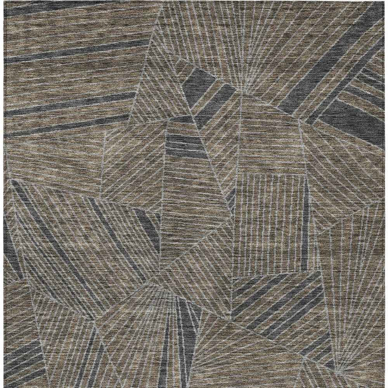 9' X 12' Brown Black And Gray Geometric Washable Indoor Outdoor Area Rug