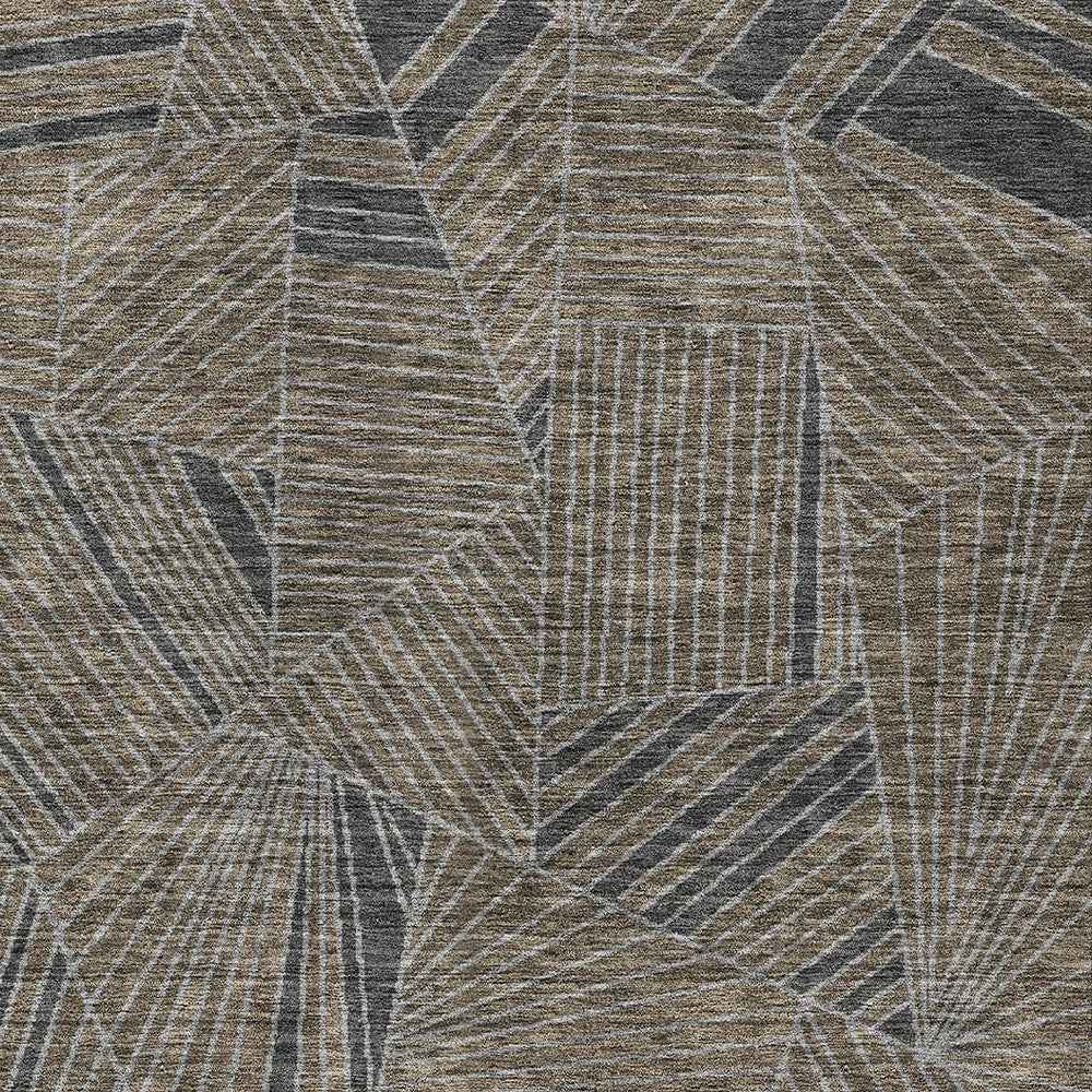 9' X 12' Brown Black And Gray Geometric Washable Indoor Outdoor Area Rug