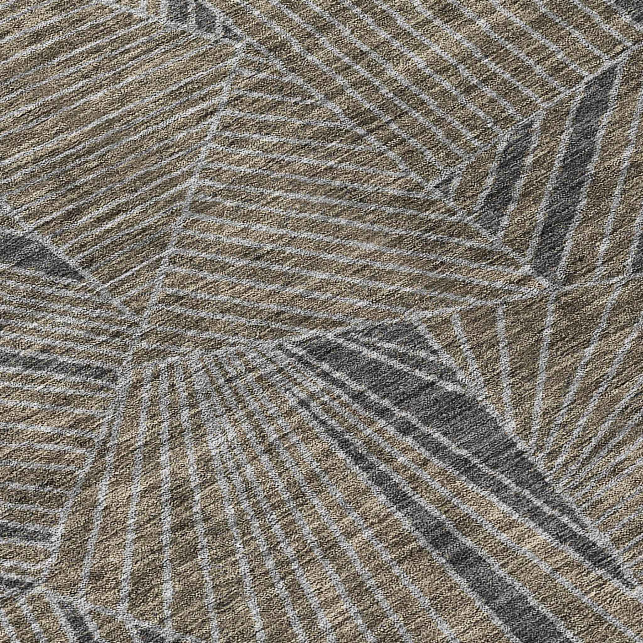 9' X 12' Brown Black And Gray Geometric Washable Indoor Outdoor Area Rug