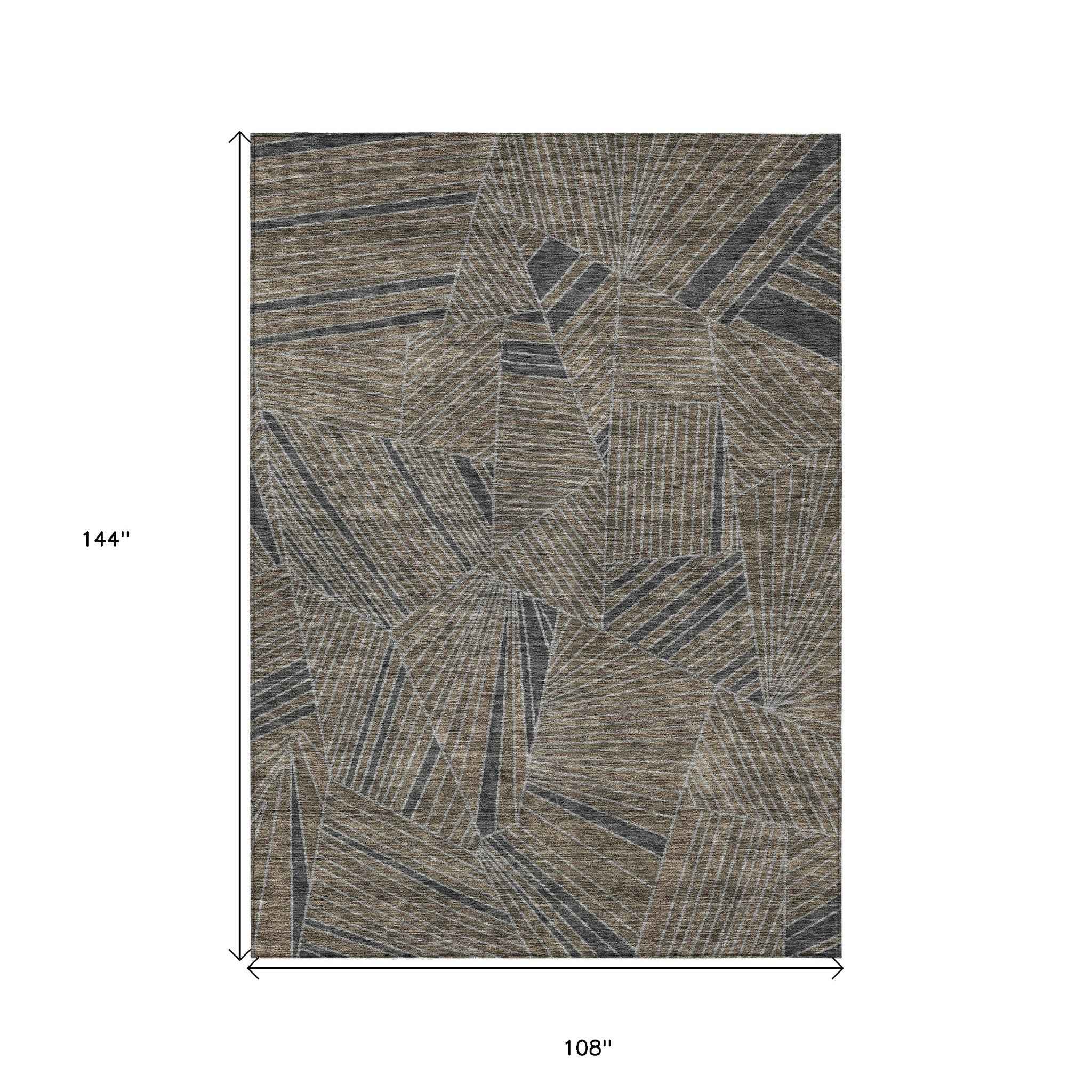 9' X 12' Brown Black And Gray Geometric Washable Indoor Outdoor Area Rug
