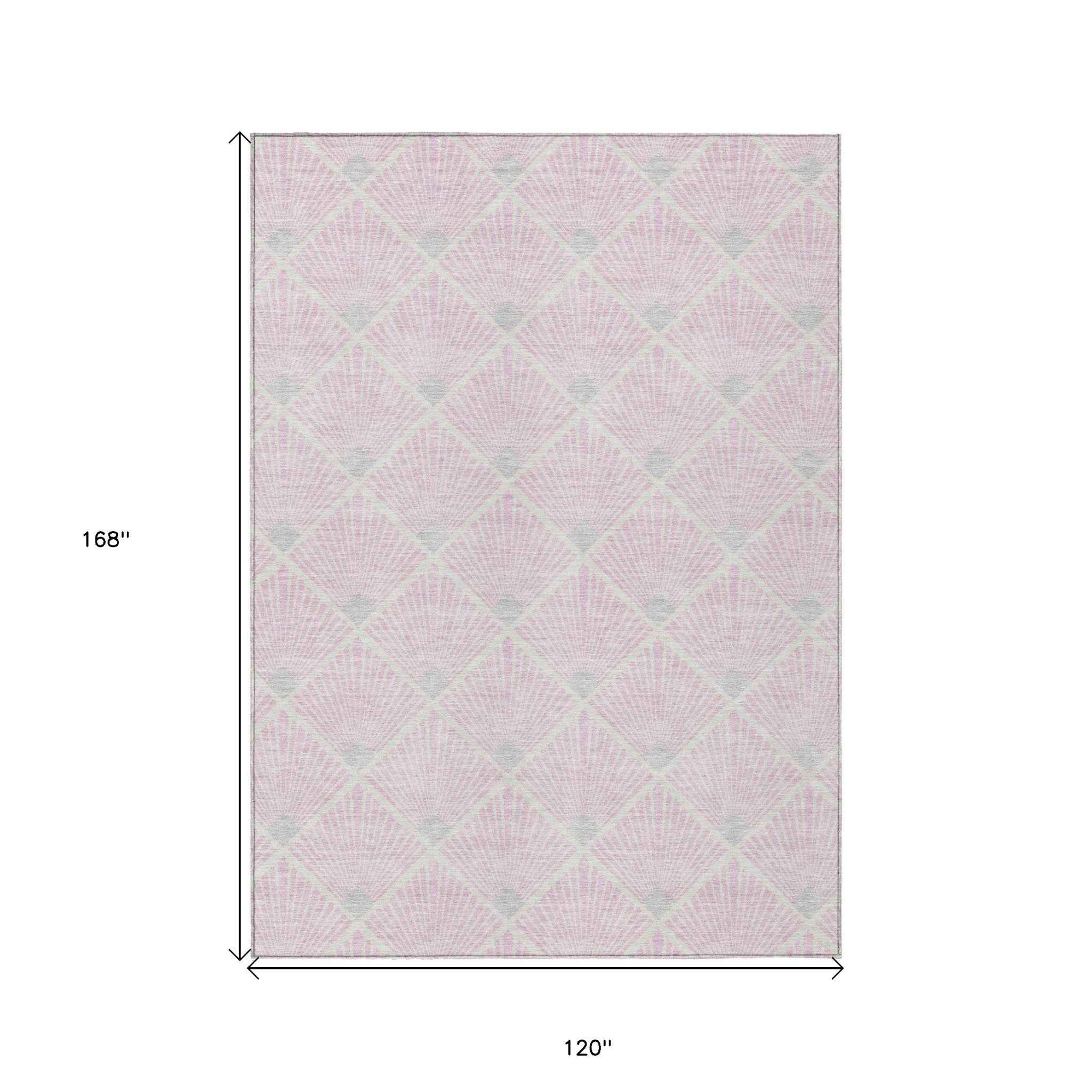 10' X 14' Pink Gray And Ivory Geometric Washable Indoor Outdoor Area Rug
