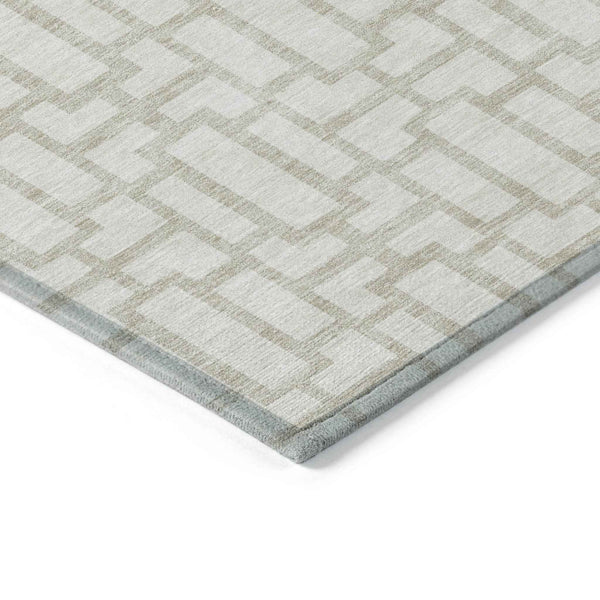 5' X 8' Ivory And Beige Geometric Washable Indoor Outdoor Area Rug