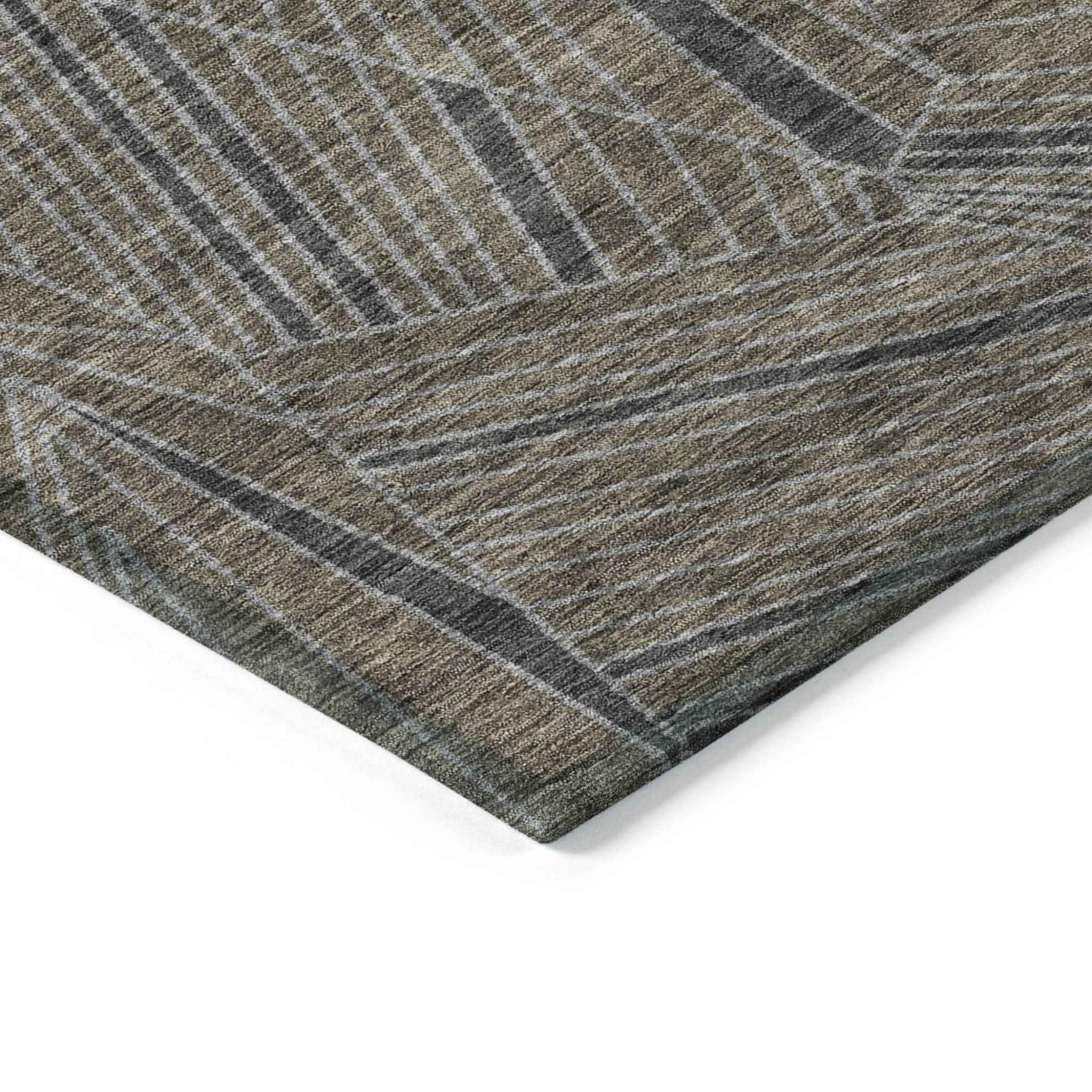 9' X 12' Brown Black And Gray Geometric Washable Indoor Outdoor Area Rug