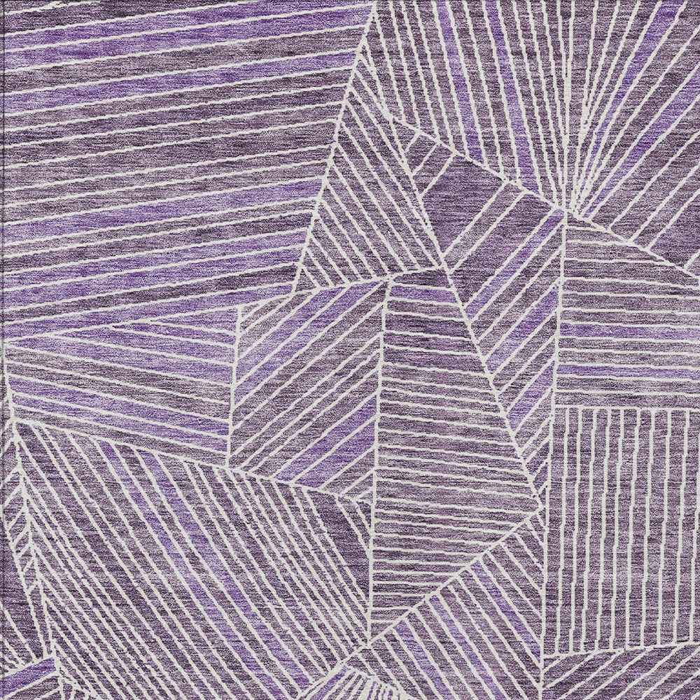 9' X 12' Purple And Ivory Geometric Washable Indoor Outdoor Area Rug