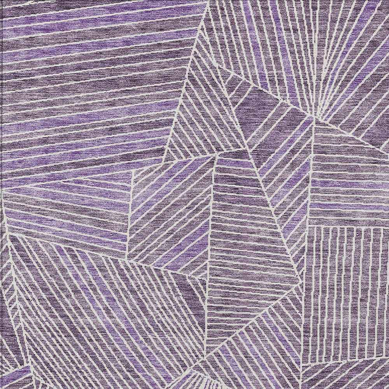 9' X 12' Purple And Ivory Geometric Washable Indoor Outdoor Area Rug
