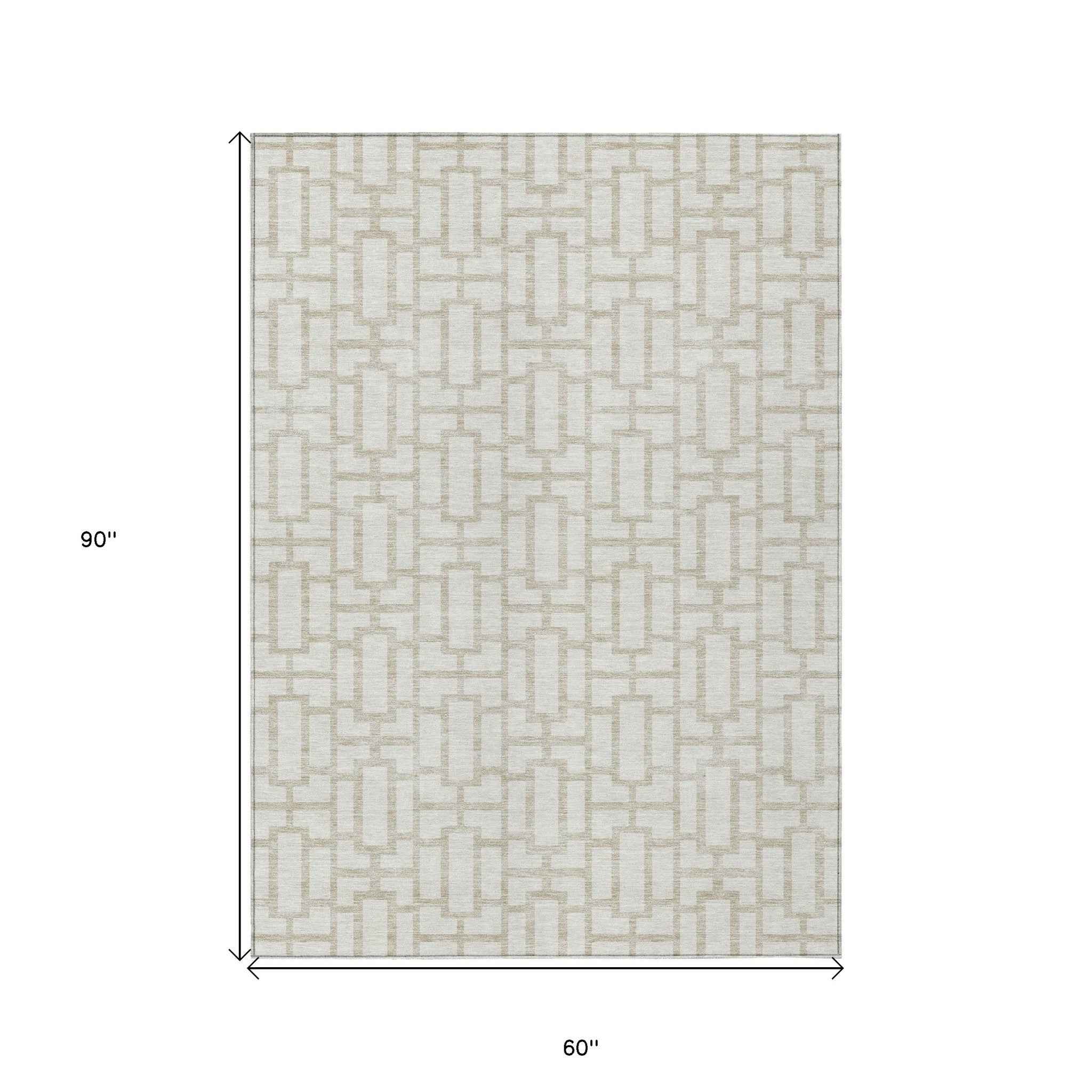 5' X 8' Ivory And Beige Geometric Washable Indoor Outdoor Area Rug