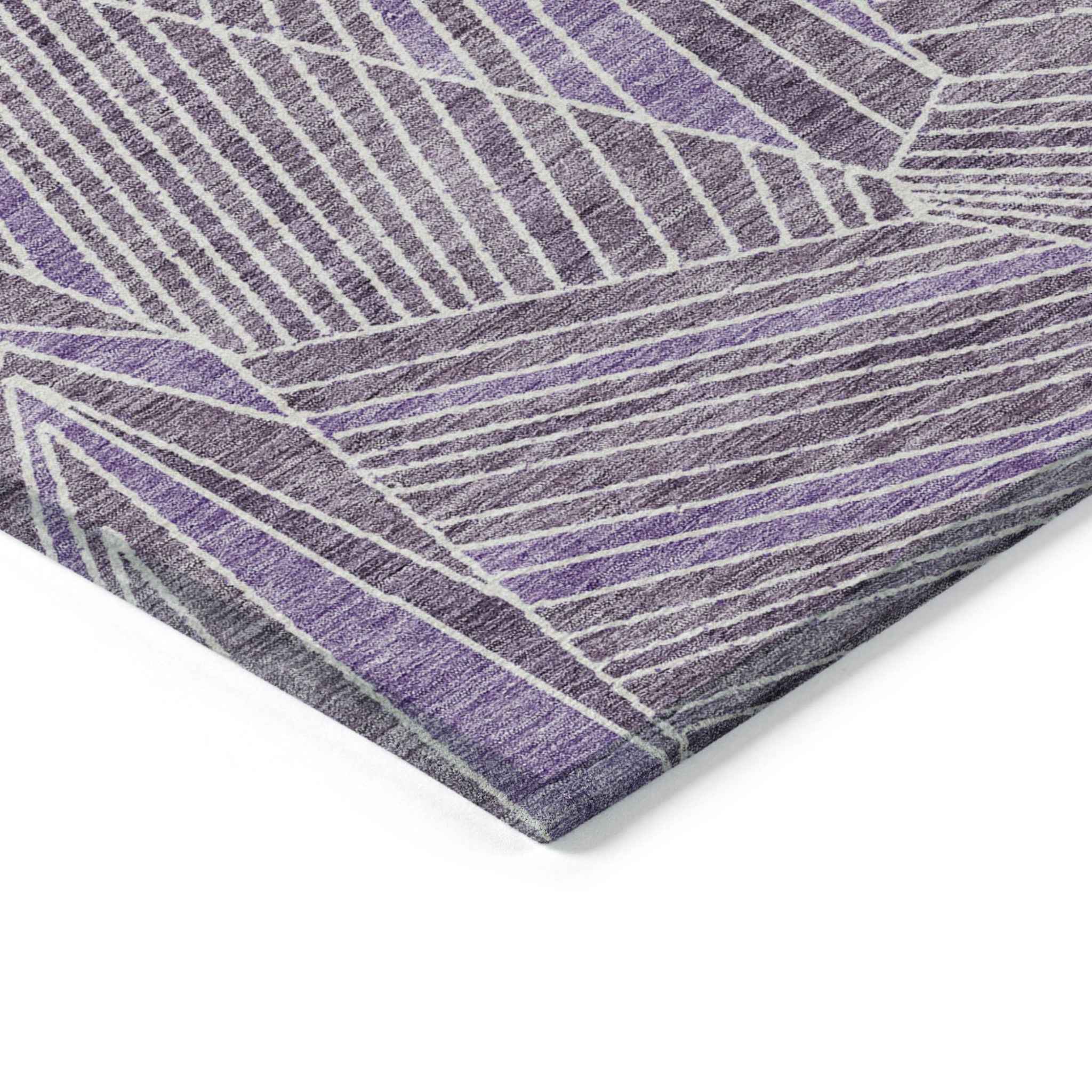 9' X 12' Purple And Ivory Geometric Washable Indoor Outdoor Area Rug