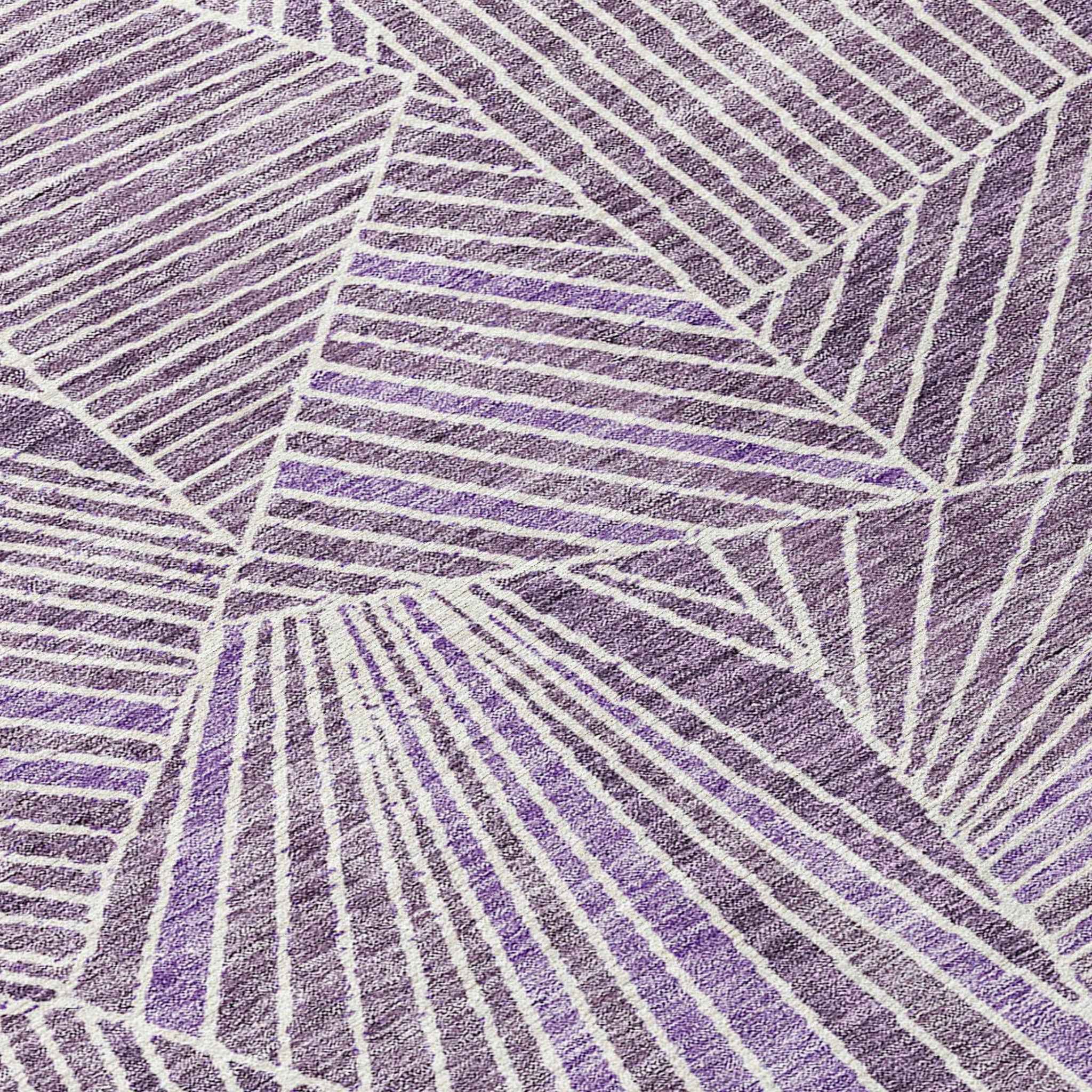 9' X 12' Purple And Ivory Geometric Washable Indoor Outdoor Area Rug