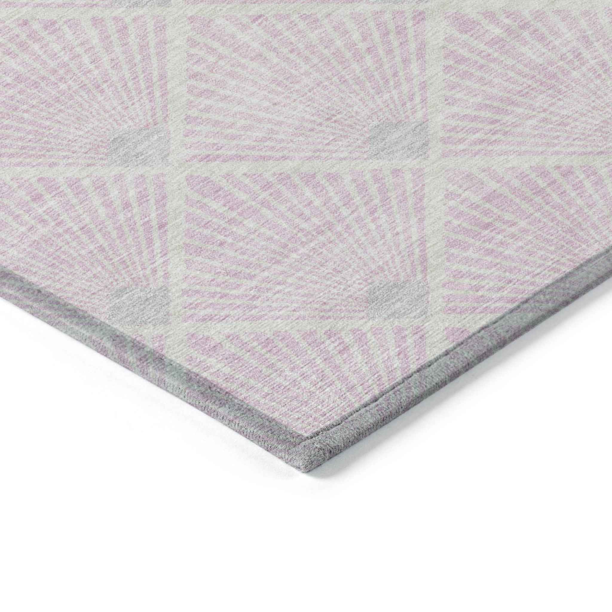 10' X 14' Pink Gray And Ivory Geometric Washable Indoor Outdoor Area Rug