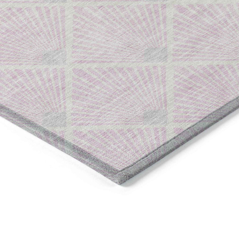 10' X 14' Pink Gray And Ivory Geometric Washable Indoor Outdoor Area Rug