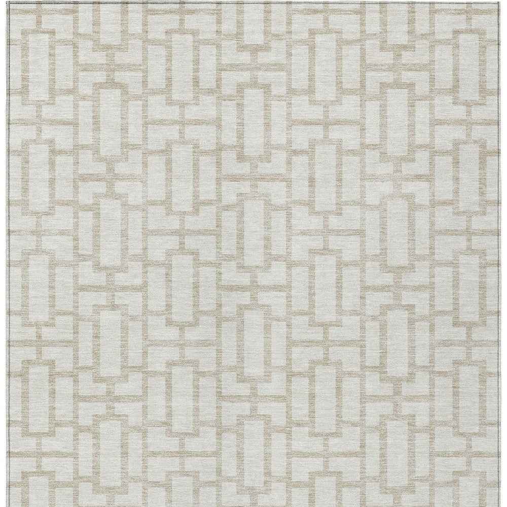 5' X 8' Ivory And Beige Geometric Washable Indoor Outdoor Area Rug