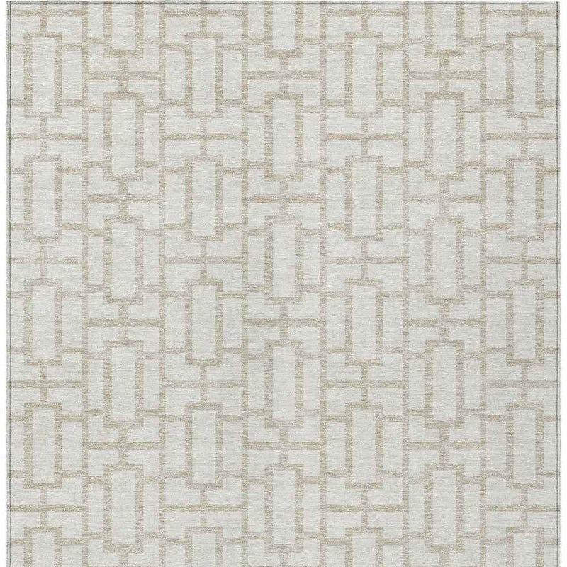 5' X 8' Ivory And Beige Geometric Washable Indoor Outdoor Area Rug