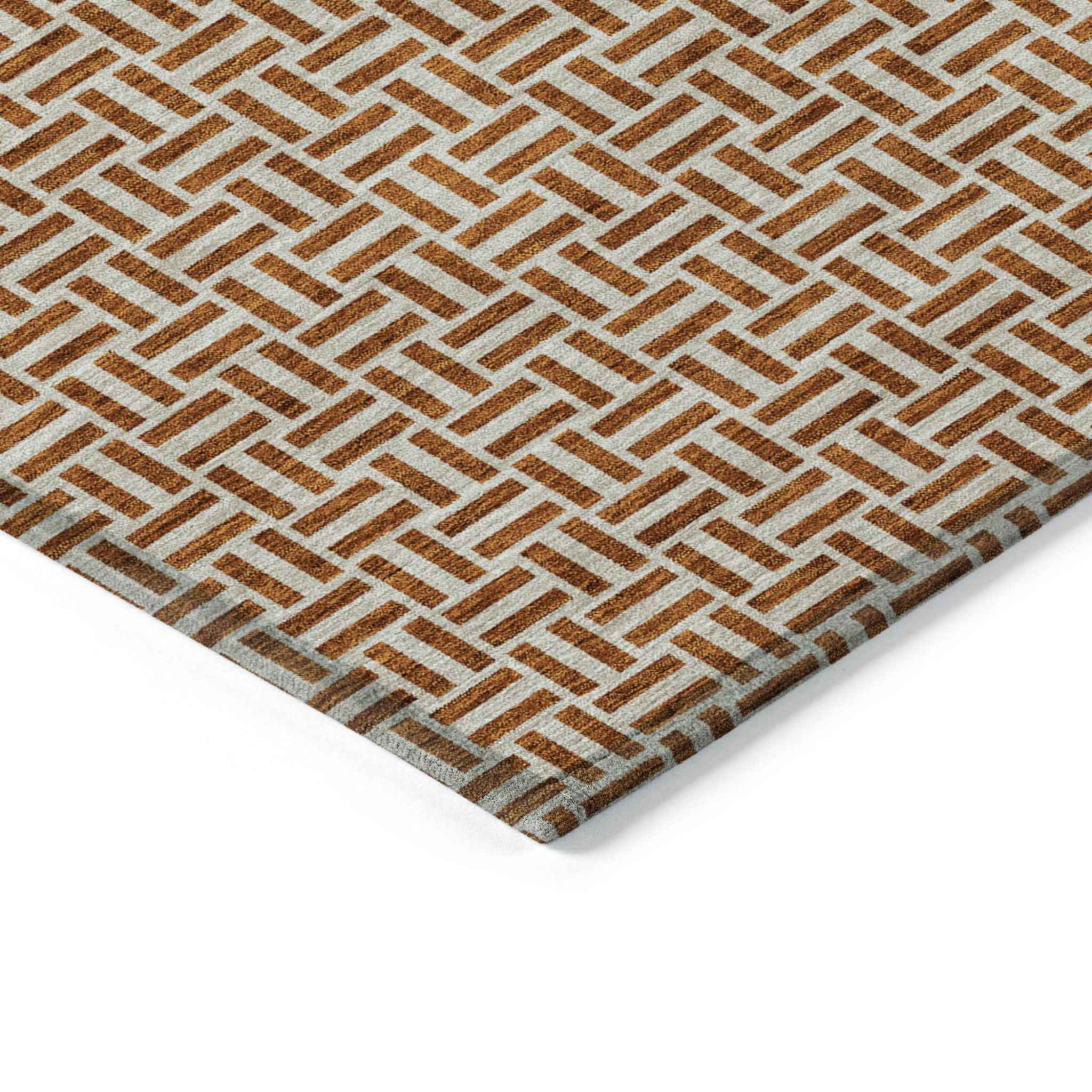 5' X 8' Copper And Beige Geometric Washable Indoor Outdoor Area Rug