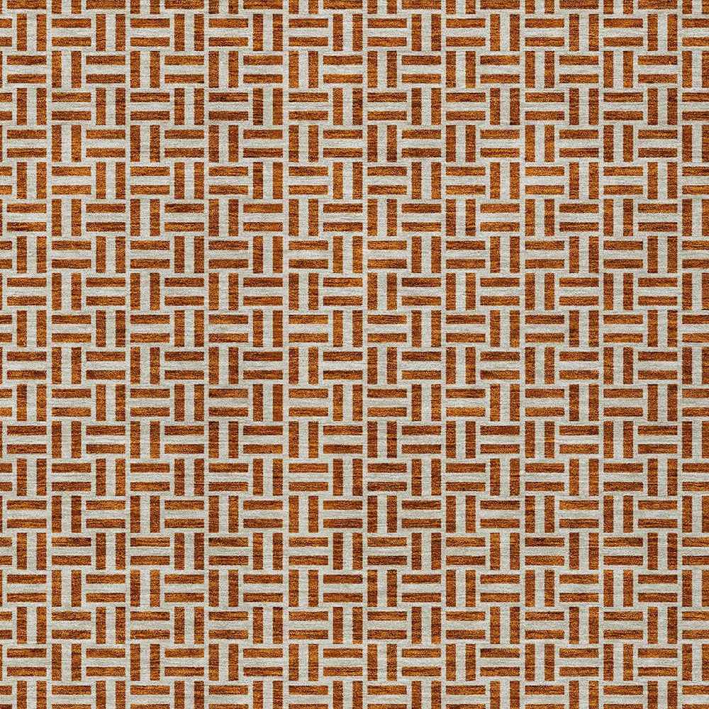 5' X 8' Copper And Beige Geometric Washable Indoor Outdoor Area Rug