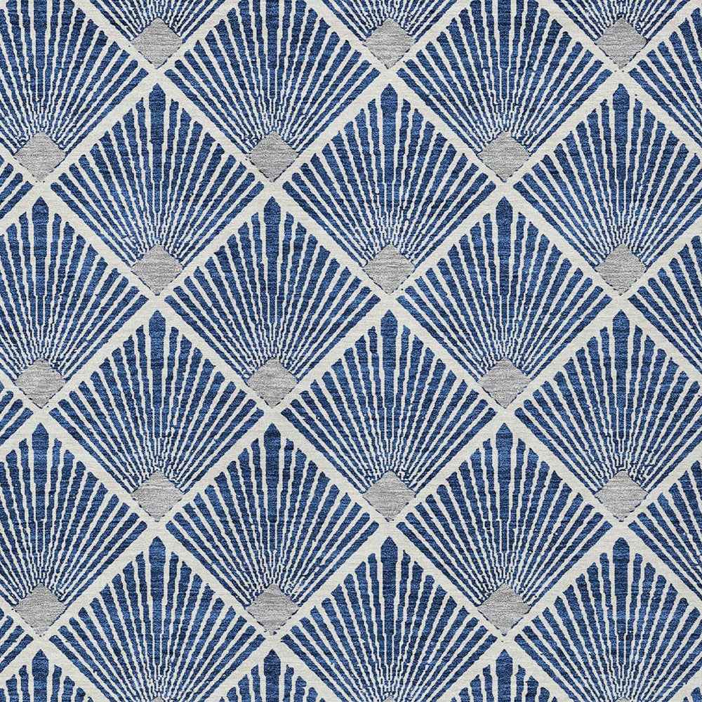 9' X 12' Navy Blue Gray And Ivory Geometric Washable Indoor Outdoor Area Rug