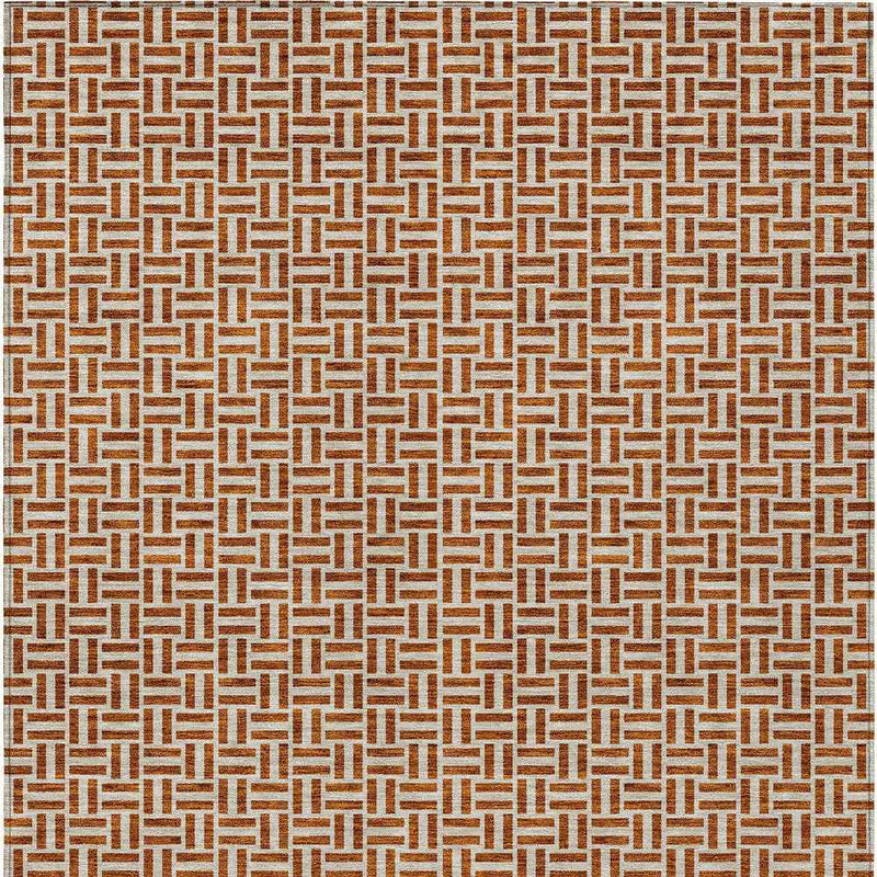 8' X 10' Copper And Beige Geometric Washable Indoor Outdoor Area Rug