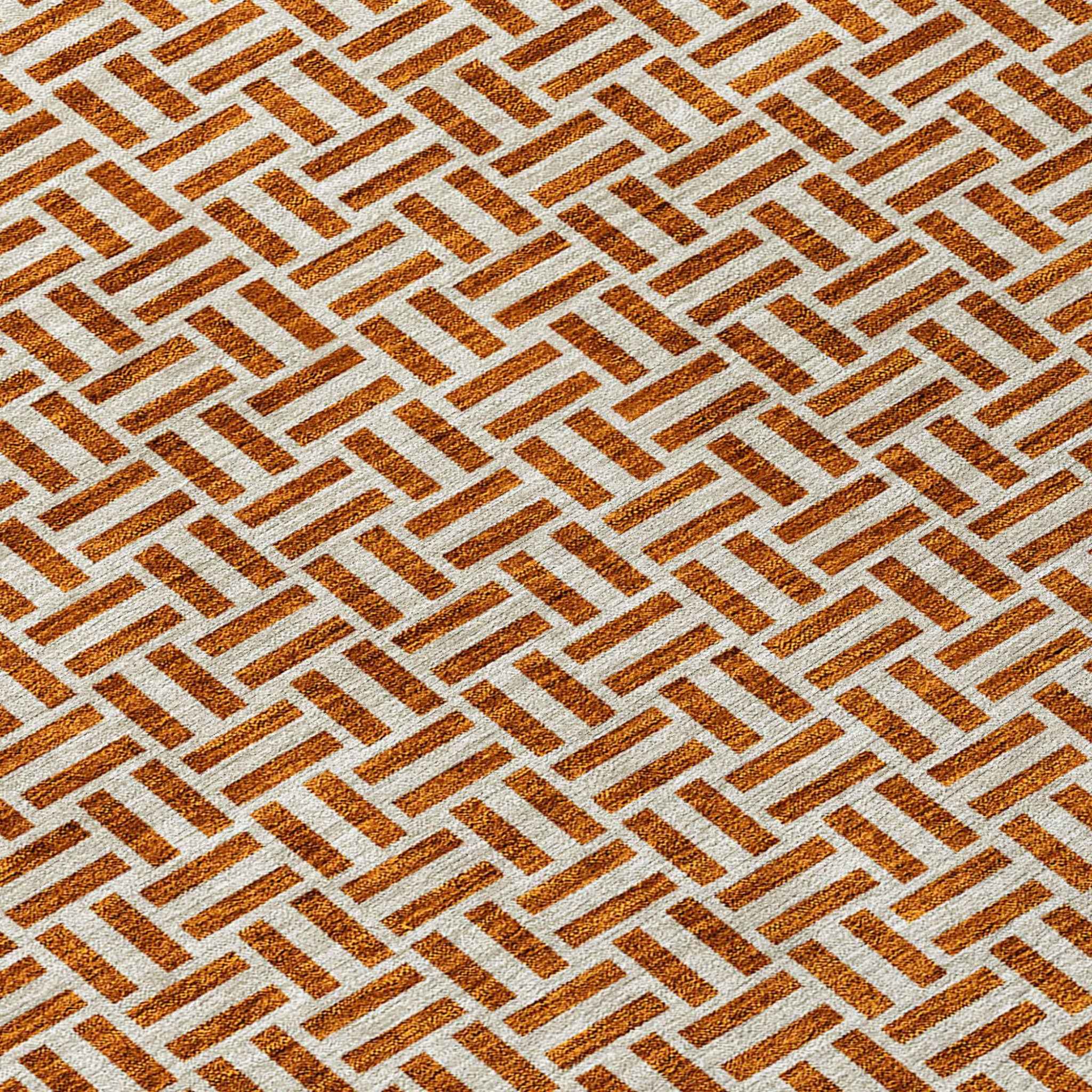 8' X 10' Copper And Beige Geometric Washable Indoor Outdoor Area Rug