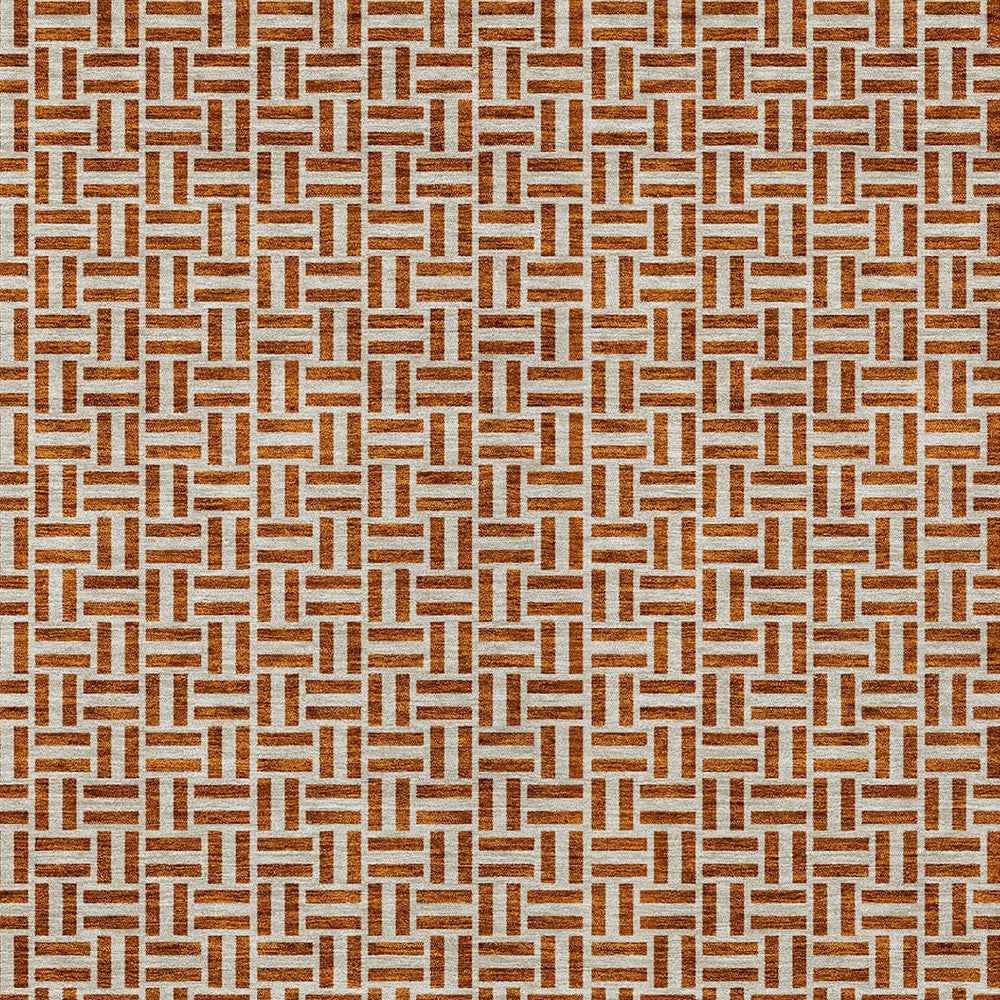 8' X 10' Copper And Beige Geometric Washable Indoor Outdoor Area Rug