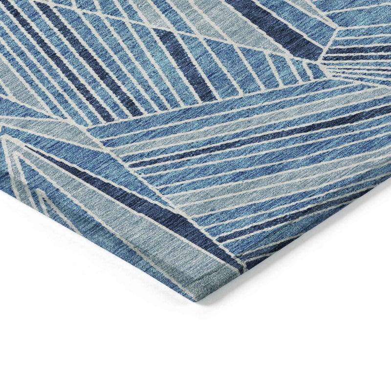 8' X 10' Blue And Teal Blue Geometric Washable Indoor Outdoor Area Rug