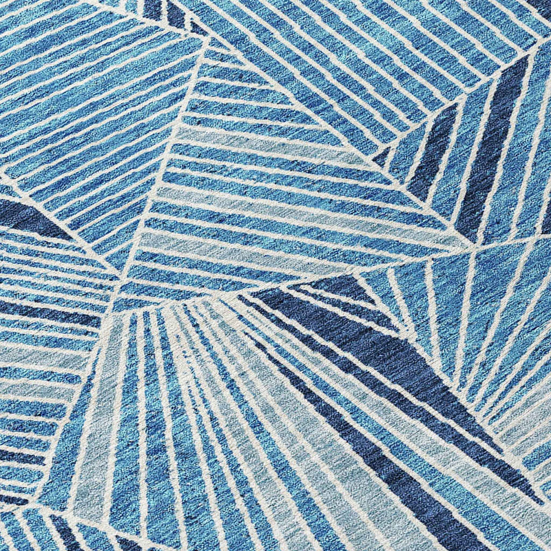 8' X 10' Blue And Teal Blue Geometric Washable Indoor Outdoor Area Rug