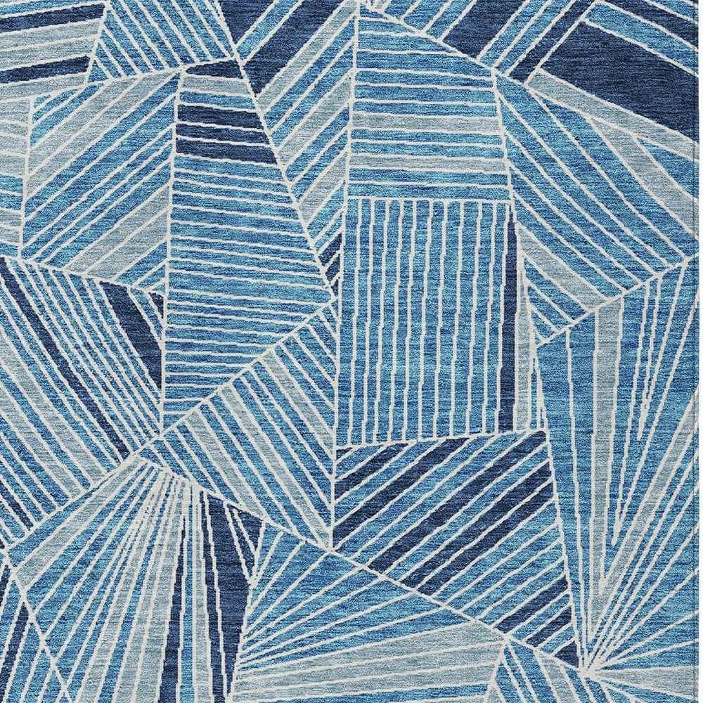8' X 10' Blue And Teal Blue Geometric Washable Indoor Outdoor Area Rug