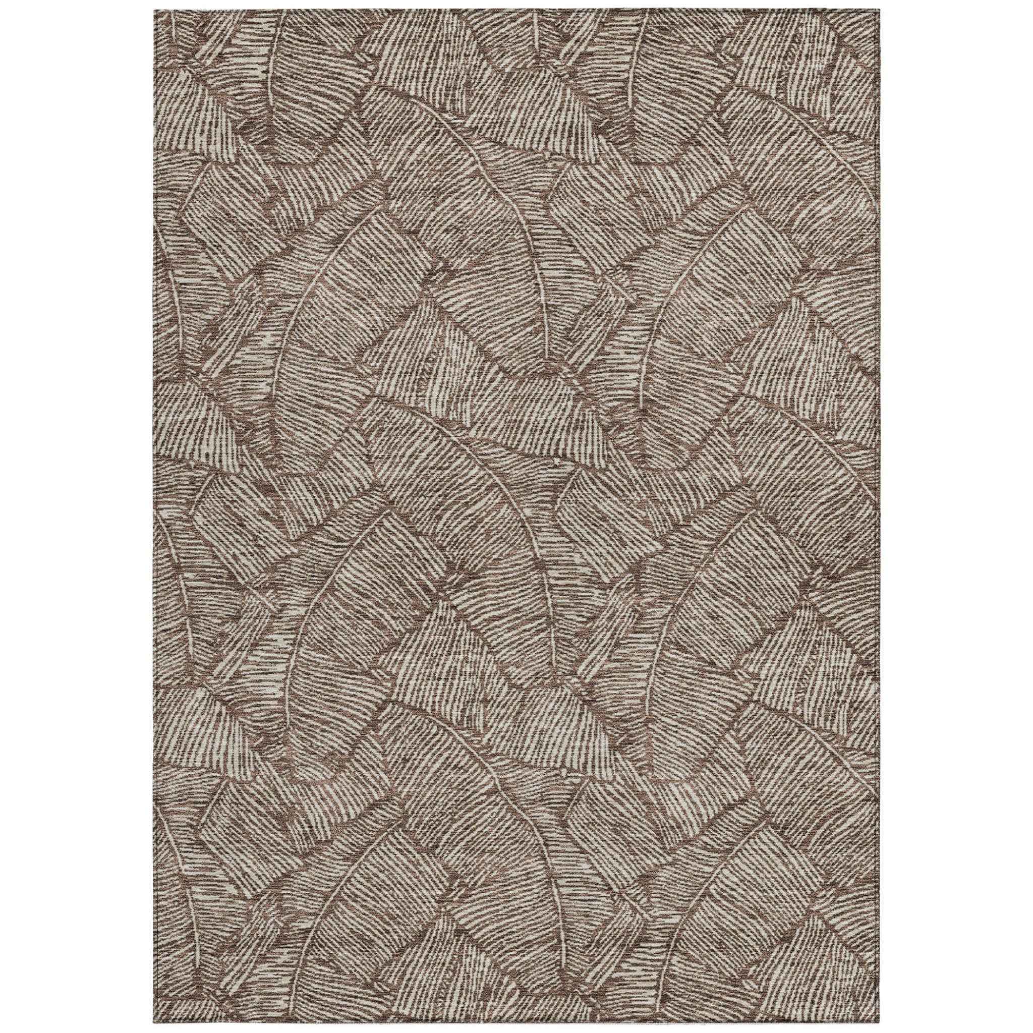 3' X 5' Brown And Beige Floral Washable Indoor Outdoor Area Rug