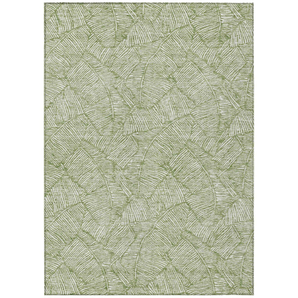 9' X 12' Green And Ivory Floral Washable Indoor Outdoor Area Rug