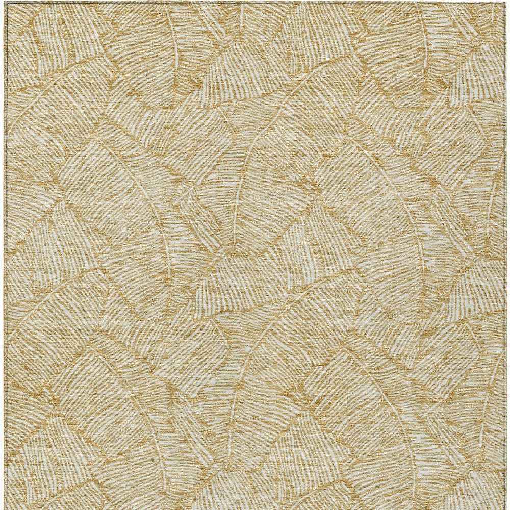 10' X 14' Gold And Beige Floral Washable Indoor Outdoor Area Rug