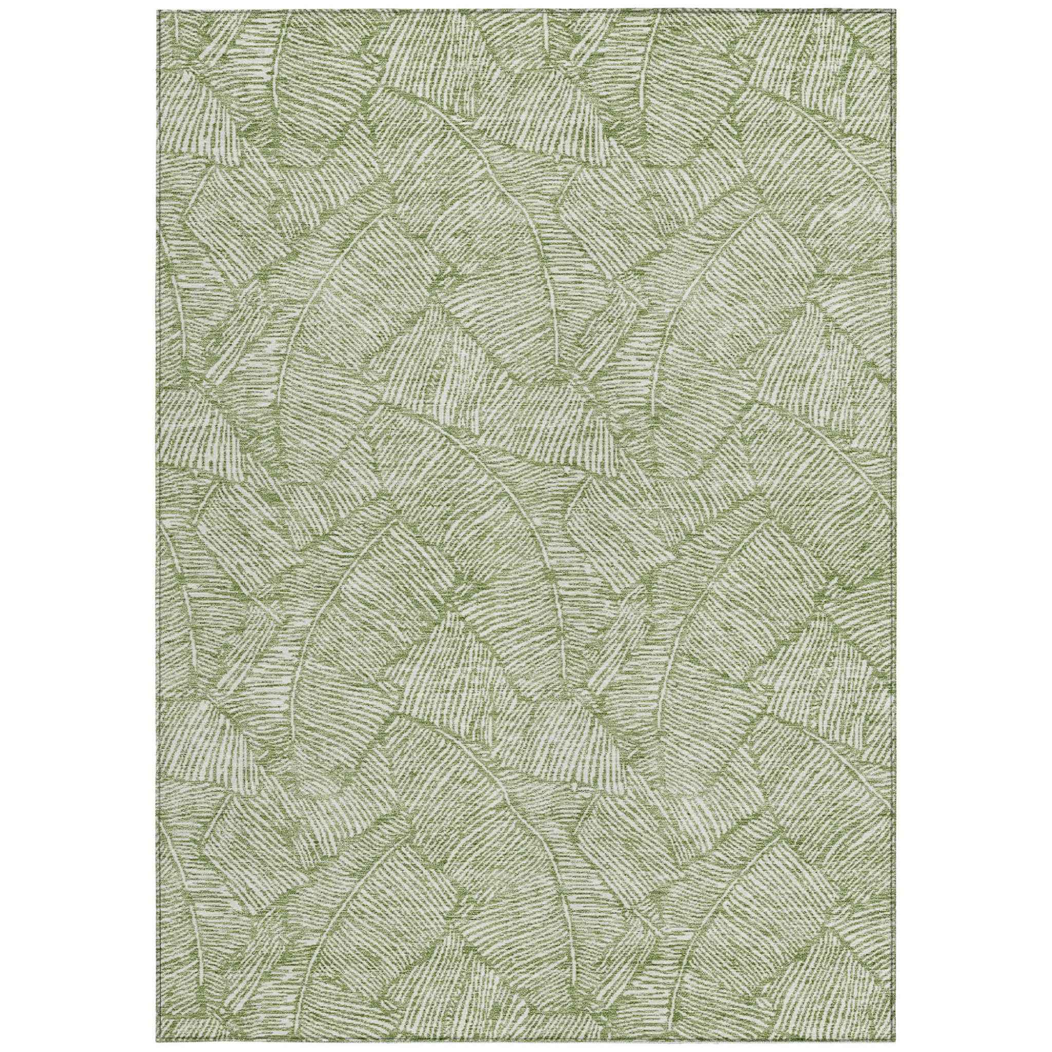 9' X 12' Green And Ivory Floral Washable Indoor Outdoor Area Rug