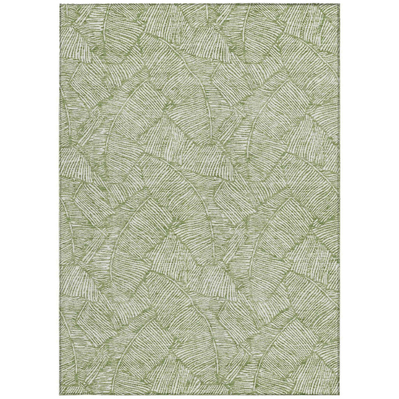 9' X 12' Green And Ivory Floral Washable Indoor Outdoor Area Rug