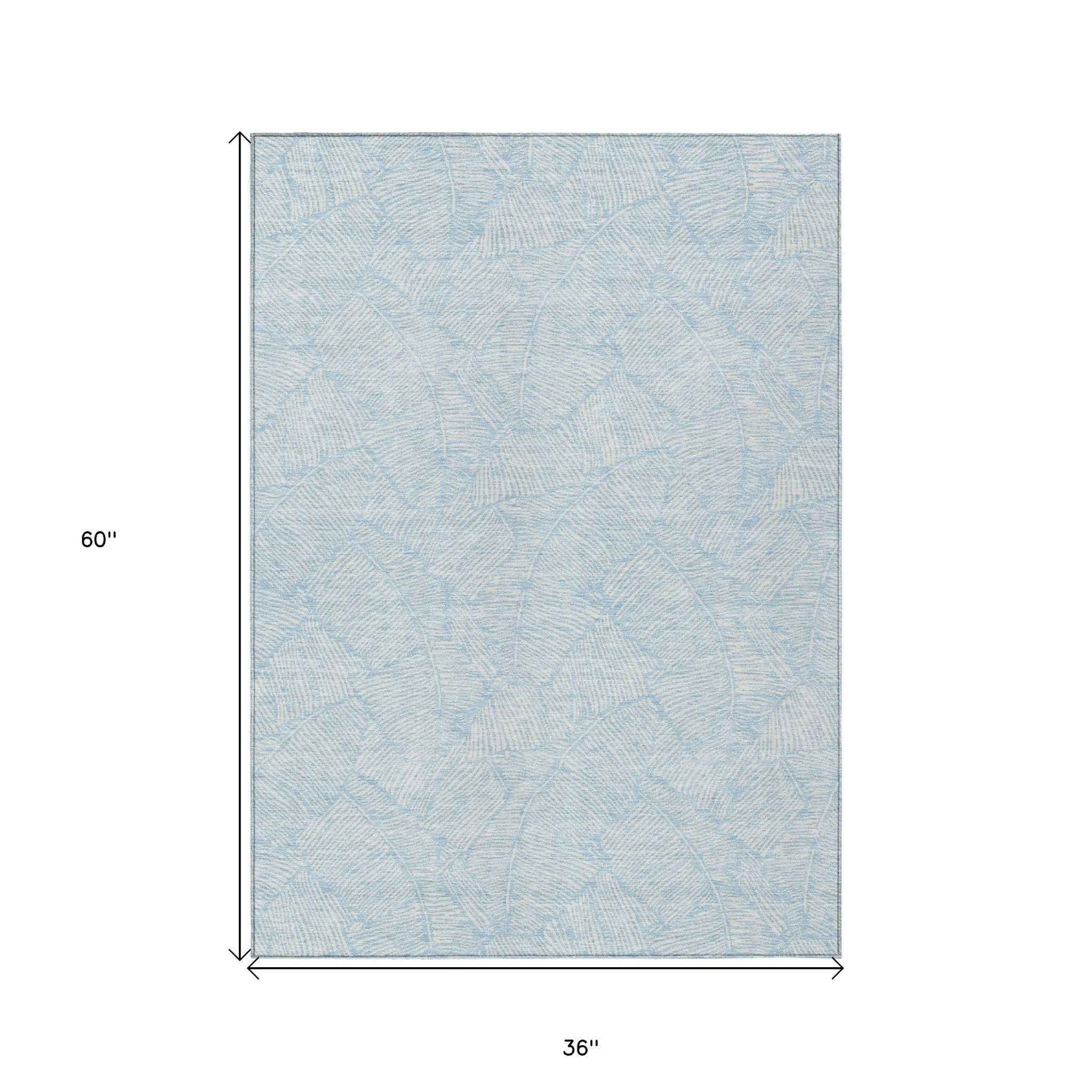 3' X 5' Sky Blue And Ivory Floral Washable Indoor Outdoor Area Rug