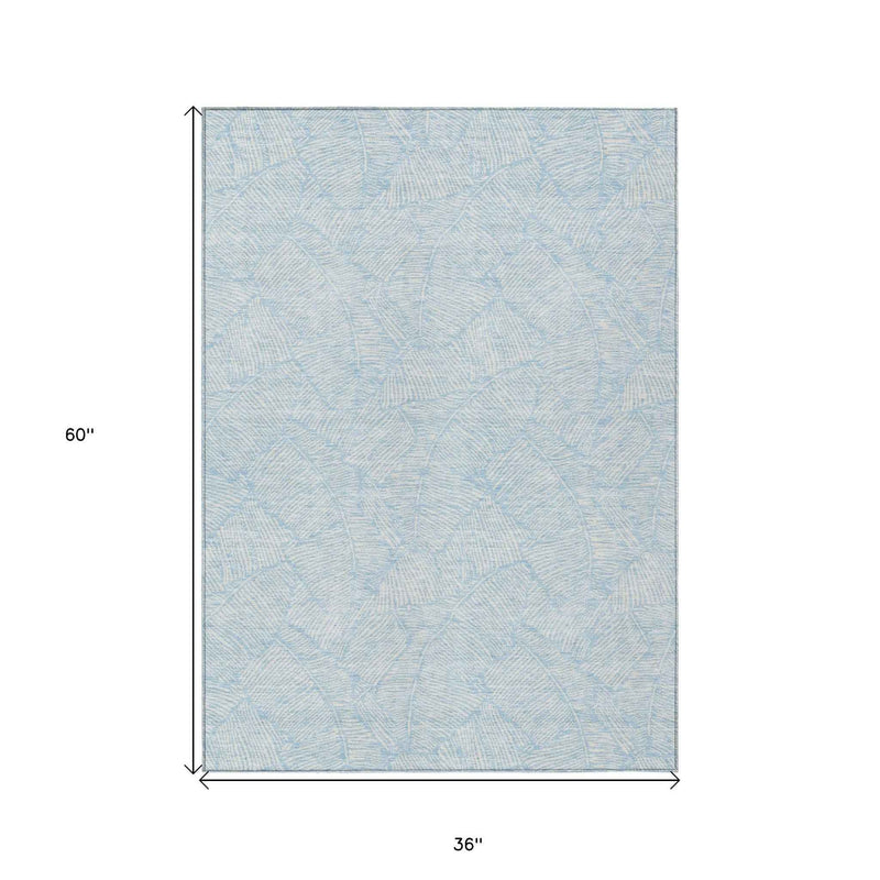 3' X 5' Sky Blue And Ivory Floral Washable Indoor Outdoor Area Rug